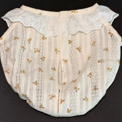 Vestido Romper Vintage de Pelúcia com Renda Floral (Somente o Vestido)